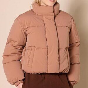 NWT Amazon Essentials Women's Cropped Full-Zip Puffer Jacket in Light Brown